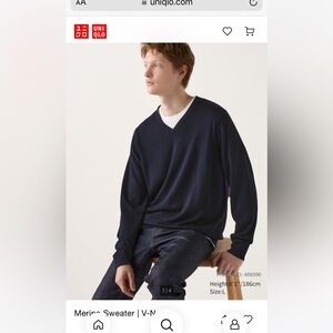 Men’s Wool V-Neck Sweater in Navy Blue. XS